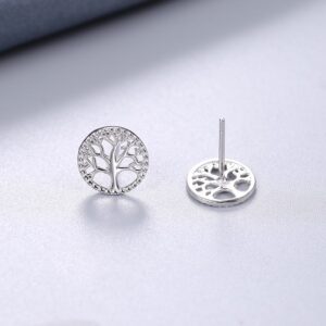 Silver Hollow Women's Tree Of Life Symbol Stud Earrings