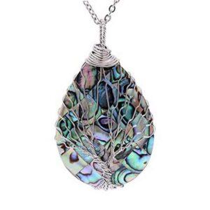 Abalone Shell Drop Shaped Sacred Tree of Life Necklace
