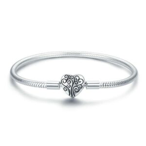 Elegant Heart-Shaped Silver Women's Tree of Life Bracelet