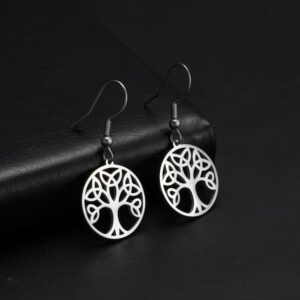 Gold And Silver Celtic Tree of Life Round Drop Earrings