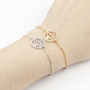 Silver Gold Metal Chain Sacred Tree of Life Bracelet For Women