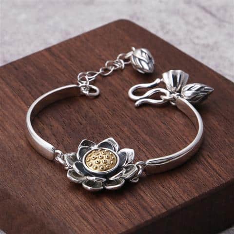 Sterling Silver Women's Lotus Flower Purity Symbol Bracelet