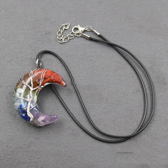 Seven Chakra Crystal Resin Tree of Life Pendant Necklace