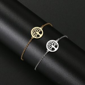 Gold Silver Metal Chain Sacred Tree of Life Symbol Bracelet