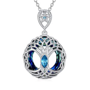 Blue Circle Rhinestone Crystal Silver Celtic Tree of Life Pendant