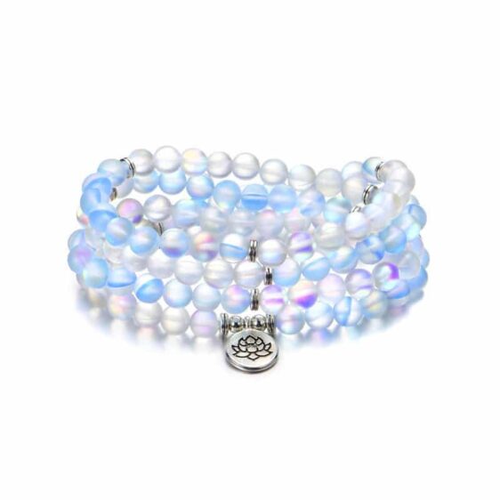 Unique 108 Mala Moonstone Beads Spiritual Enlightenment Lotus Flower Bracelet
