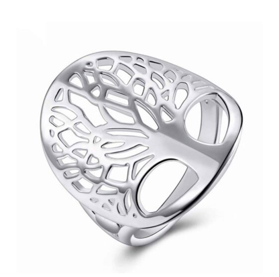 Unique Hollow Sacred Tree of Life Silver Unisex Ring