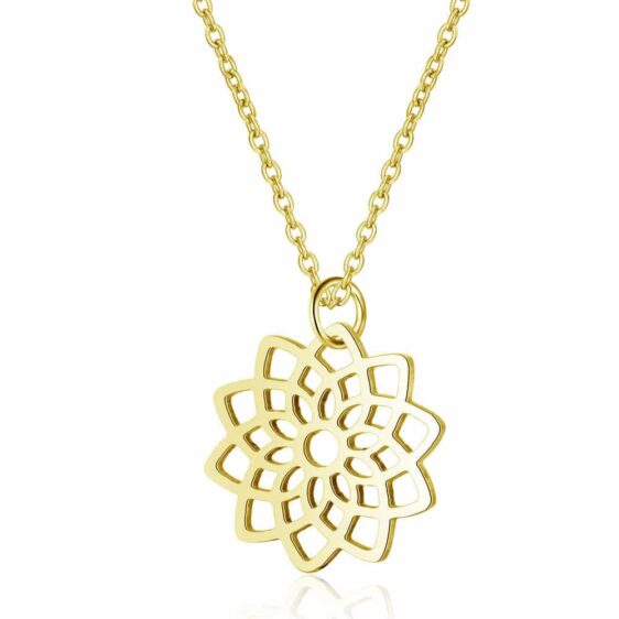 Gold Silver Spiritual Yoga Lotus Flower Pendant Necklace