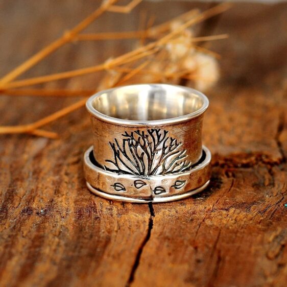 Rotatable Outer Ring Silver Tree Of Life Women's Ring