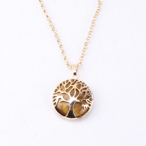 Natural Stones Tree of Life Gold Silver Chain Necklace