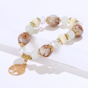 Elegant Ceramic White Beads Women's Tree of Life Symbol Bracelet