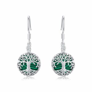 Sterling Silver With Semi-Precious Stone Tree Of Life Drop Earrings