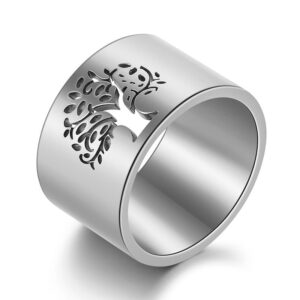 Rose Gold Silver & Gold Solid Carved Tree of Life Symbol Ring
