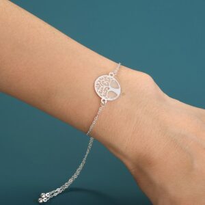 Minimalist Silver Chained Women's Tree of Life Symbol Bracelet