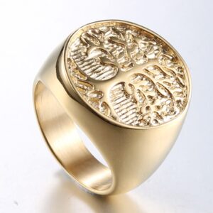 Fashionable Gold Titanium Steel Bible Tree Of Life Ring