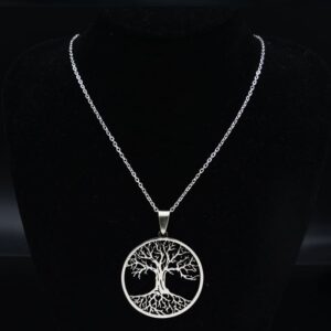 Gold Silver Stainless Steel Celtic Tree of Life Necklace