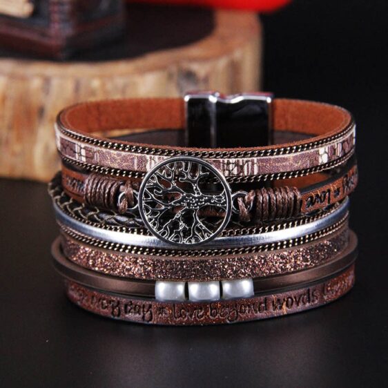 Hand-woven Boho Style Multilayer Leather Men's Tree of Life Bracelet