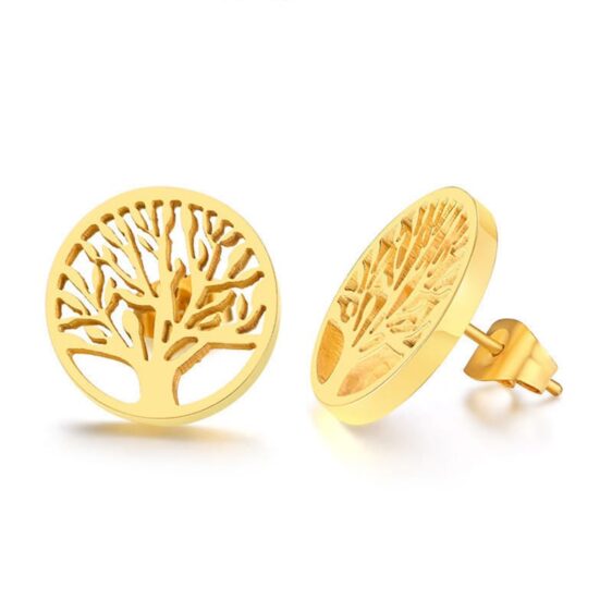 Gold Sacred Tree of Life Symbol Stud Earrings