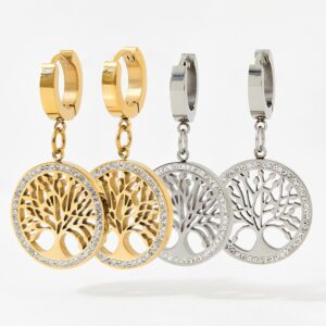 Zircon Crystals Gold And Silver Tree Of Life Earrings