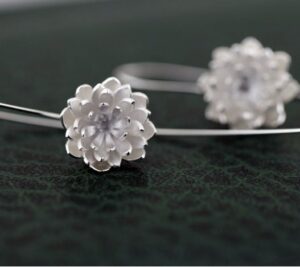 Elegant White Silver Women's Lotus Flower Purity Symbol Earrings