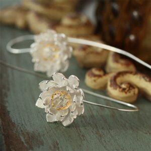 Awesome White & Gold Silver Women's Lotus Flower Earrings