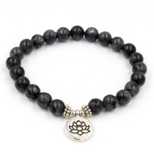 Cool Black Agate Stone Lotus Flower Hindu Symbol Bracelet