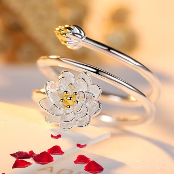 Adjustable Spiral Double Lotus Flower Women's Ring