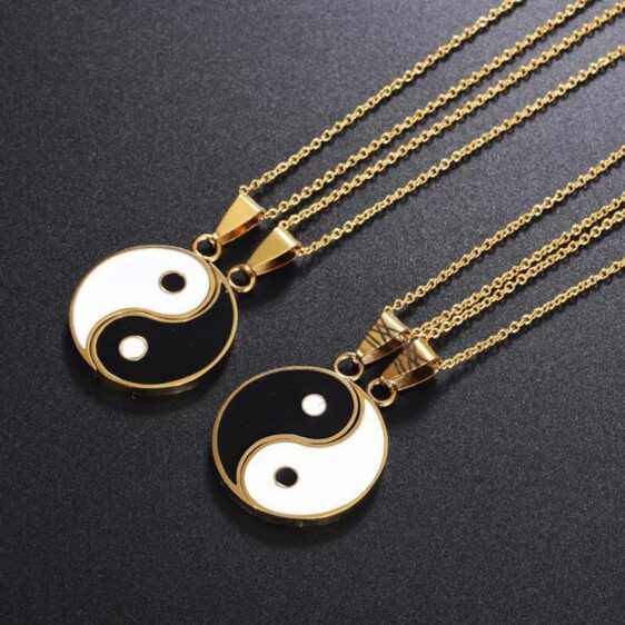 Gold & Silver Lining Yin Yang Positive & Negative Necklace For Men