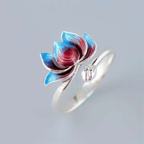 Gradient Blue And Red Women's Lotus Flower Ring