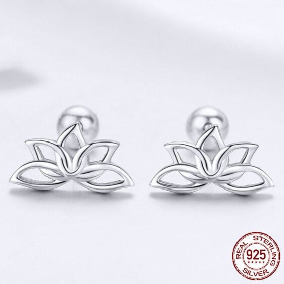 Minimalist Silver Women's Yoga Lotus Flower Earrings