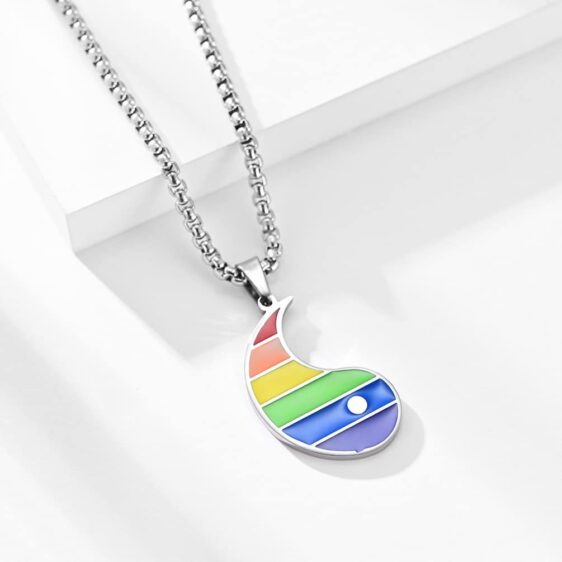 Colorful Rainbow Stripes Yin Yang Necklace Pendant for Couples