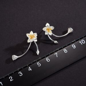 Elegant Refined Silver & Gold Women's Lotus Flower Earrings