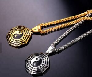 Cool Gold & Silver Bagua Yin Yang Tai Chi Necklace For Men