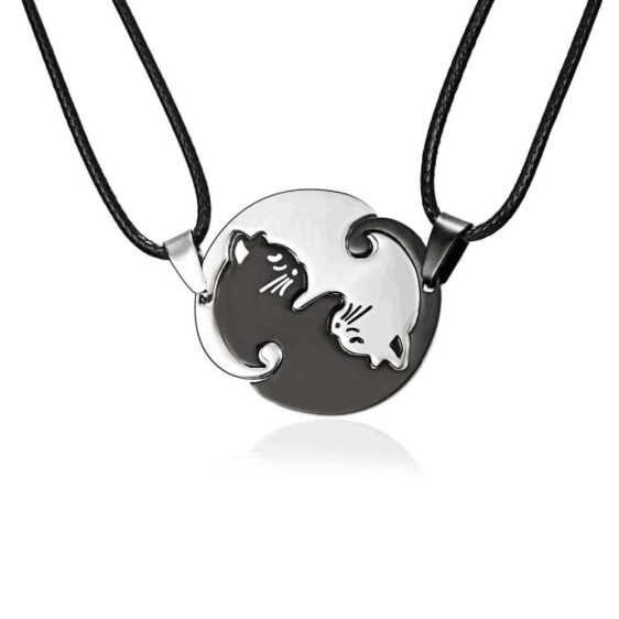 Cute Animal Cat Hugging Yin Yang Necklace for Couples