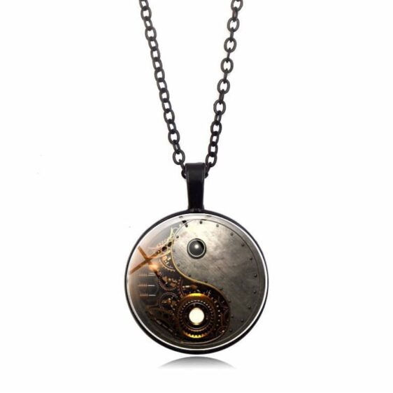 Dope Steampunk Time Mechanism Theme Yin Yang Necklace for Men