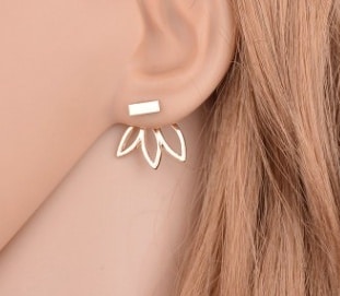 Gold & Silver Hollow Lotus Flower Rectangular Stud Earrings
