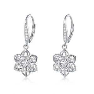 Silver Jewish Symbols Spiritual Awakening Lotus Flower Earrings