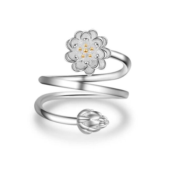 Double Spiral Lotus Flower Purity Symbol Ring