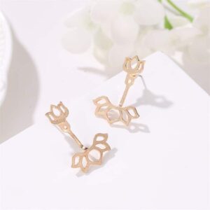 Elegant Silver & Gold Hanging Type Women's Lotus Flower Earrings