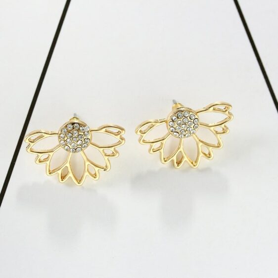 Silver & Gold Diamond Pearl Hollow Women's Lotus Flower Earrings