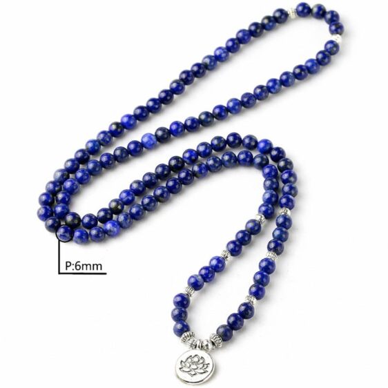 Lapis Lazuli Crystal Mala Beads Lotus Pendant Necklace