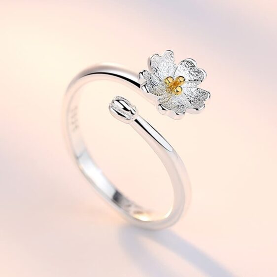 Silver Plated Fashionable Lotus Flower Adjustable Ring