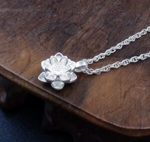 Spiritual Enlightenment Silver Lotus Flower Necklace