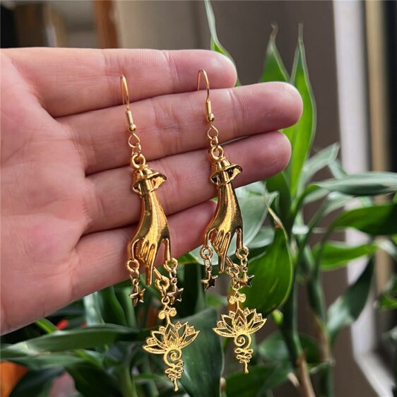 Gold & Silver Hand Star Spiritual Awakening Lotus Flower Earrings