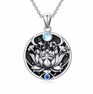 Lotus Flower Evil Eye Sterling Silver Pendant Necklace