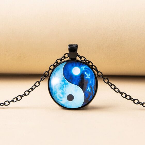 Black & Silver Blue Dragon Yin Yang Tai Chi Necklace