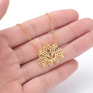 Stainless Steel Hollow Lotus Yoga Symbol Pendant Necklace