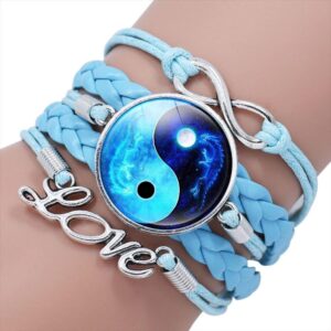 White Blue Yin Yang Braided Bracelet for Women