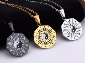 Yin Yang I Ching Hexagram Pendant Necklace (Gold, Silver, Black)