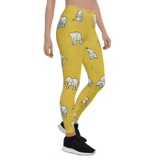 Elephant Pattern Yellow Leggings & Yoga Pants